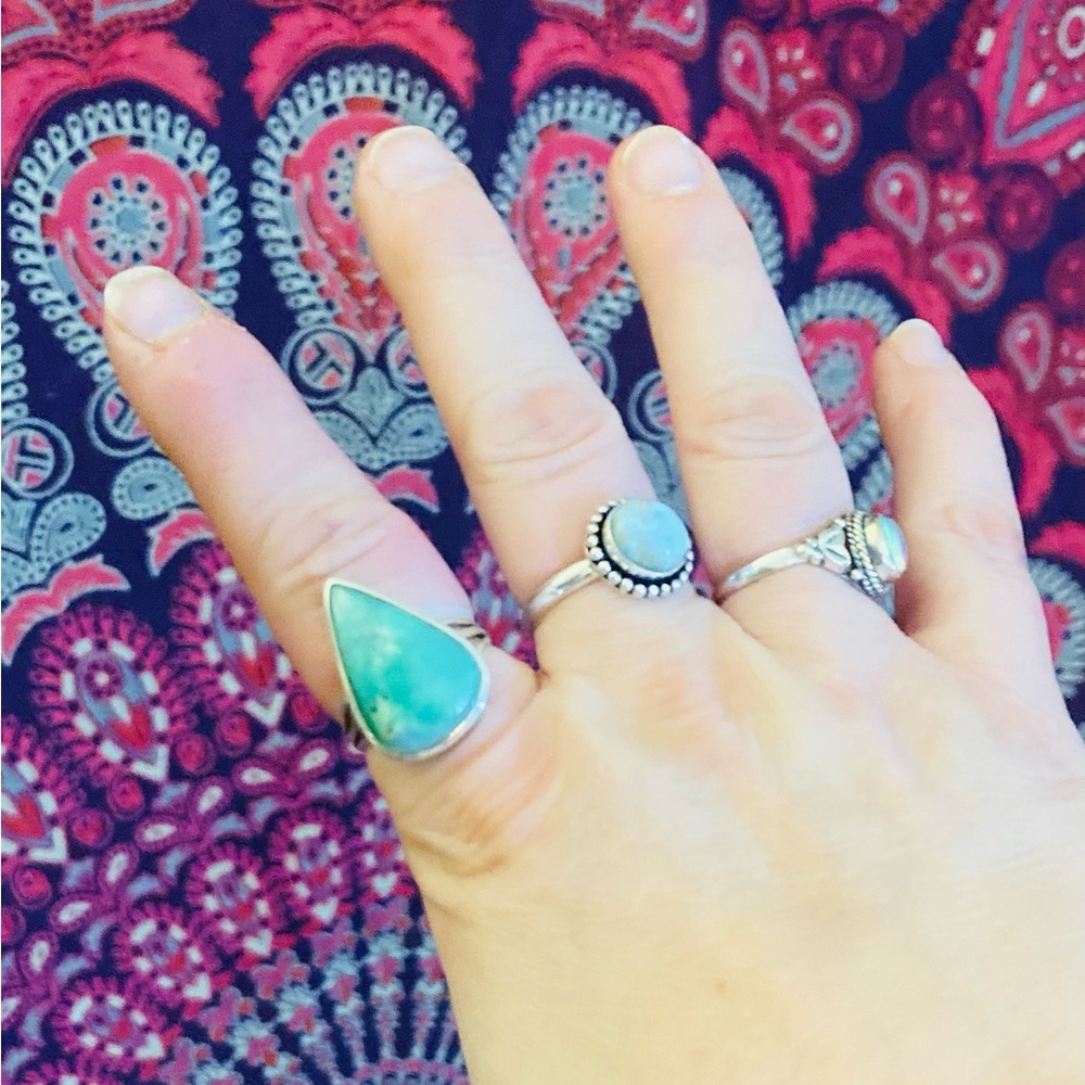 Turquoise Teardrop Ring W/ Solid Sterling Silver - image 7